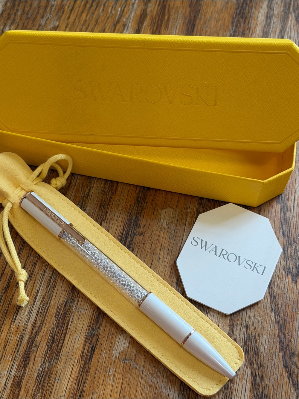 Swarovski White Crystal-Filled Ballpoint Pen with Yellow Case